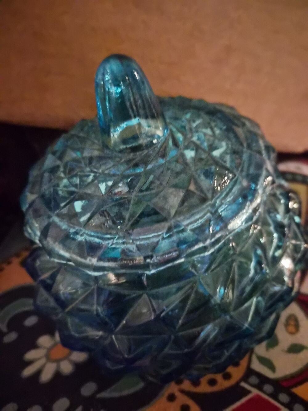 Vintage Indiana Glass Diamond Point In Blue Color Med Centuray glass With...